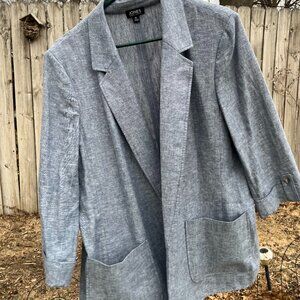 Jones New York Linen Blazer XL Denim Blue Lightweight Preppy Workwear Open Front